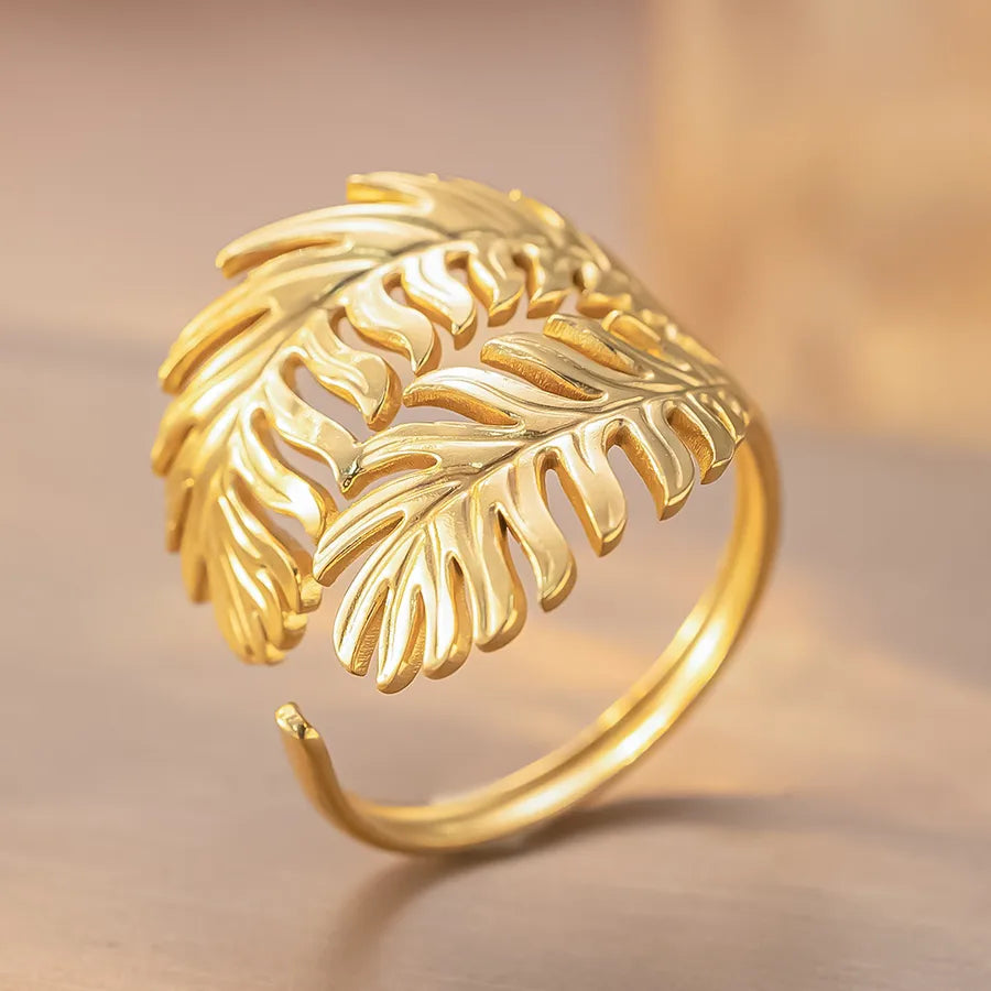 Adjustable Silver Maple Leaf Titanium Ring K147 Gold Ring Adjustable