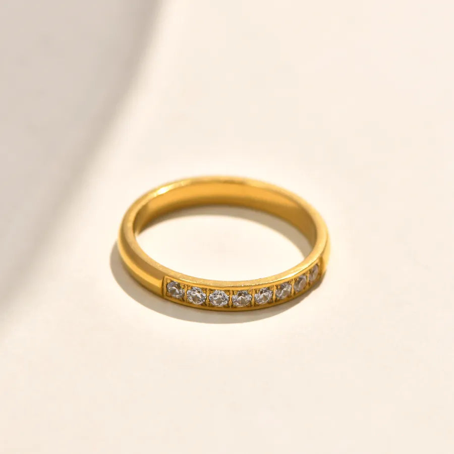 Gold Plated Titanium Steel Zircon Ring for Women Gold 2