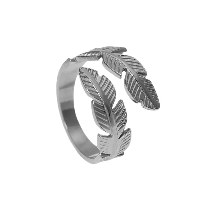 Adjustable Titanium Feather Ring for Women