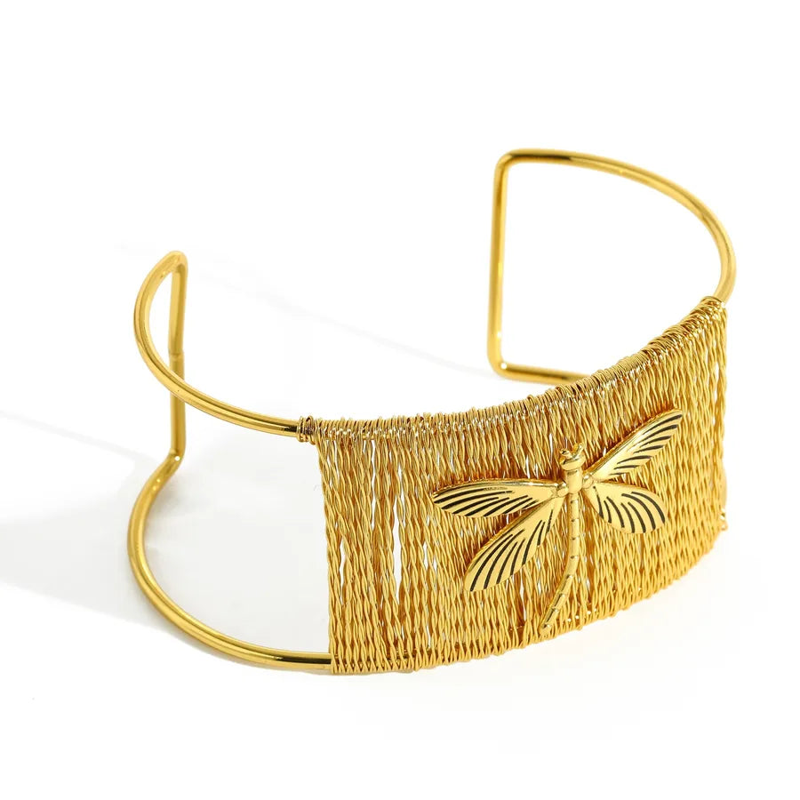 18K Gold Dragonfly Bangle Bracelet for Women