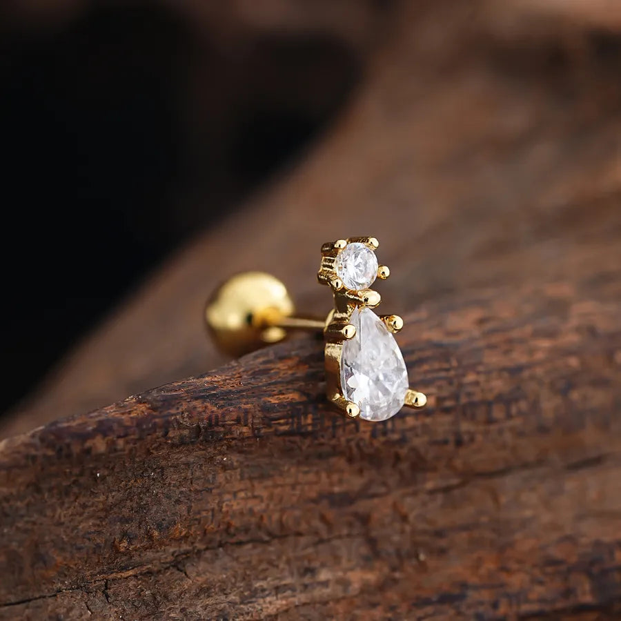 Stainless Steel Zirconia Stud Earrings 3437 Gold Ear Studs