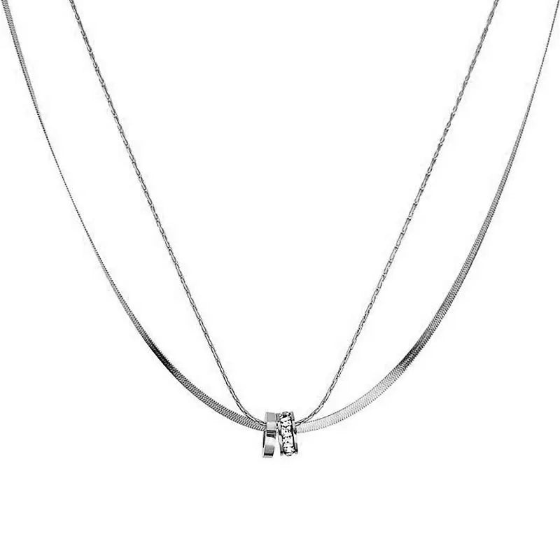 Double Layer Titanium Steel Heart Necklace X01109-Double Layer Transfer Ring-Necklace-Steel Color