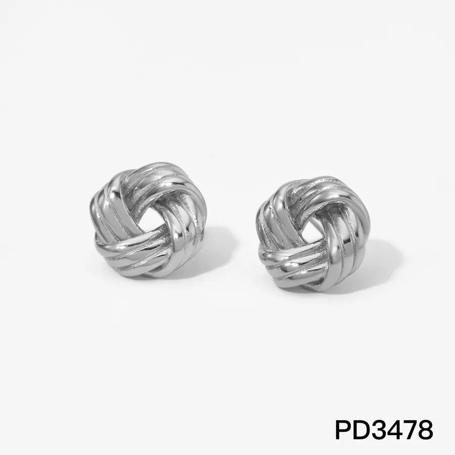 French Retro Twist Knot Stainless Steel Earrings Silver PD3478