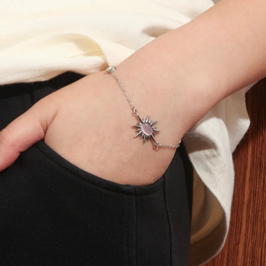 18K Gold Plated Pink Gemstone Stainless Bracelet