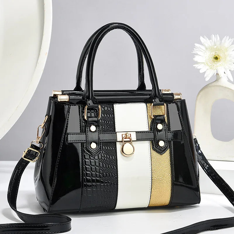 Women's Multicolor PU Leather Square Handbag Black 27*14*21
