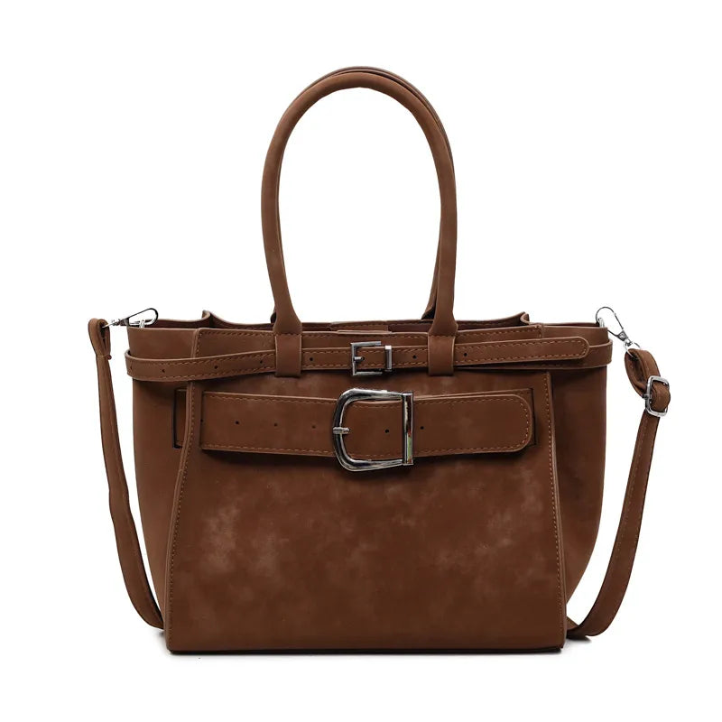 Color Block PU Crossbody Motorcycle Bag Brown 34*10*22