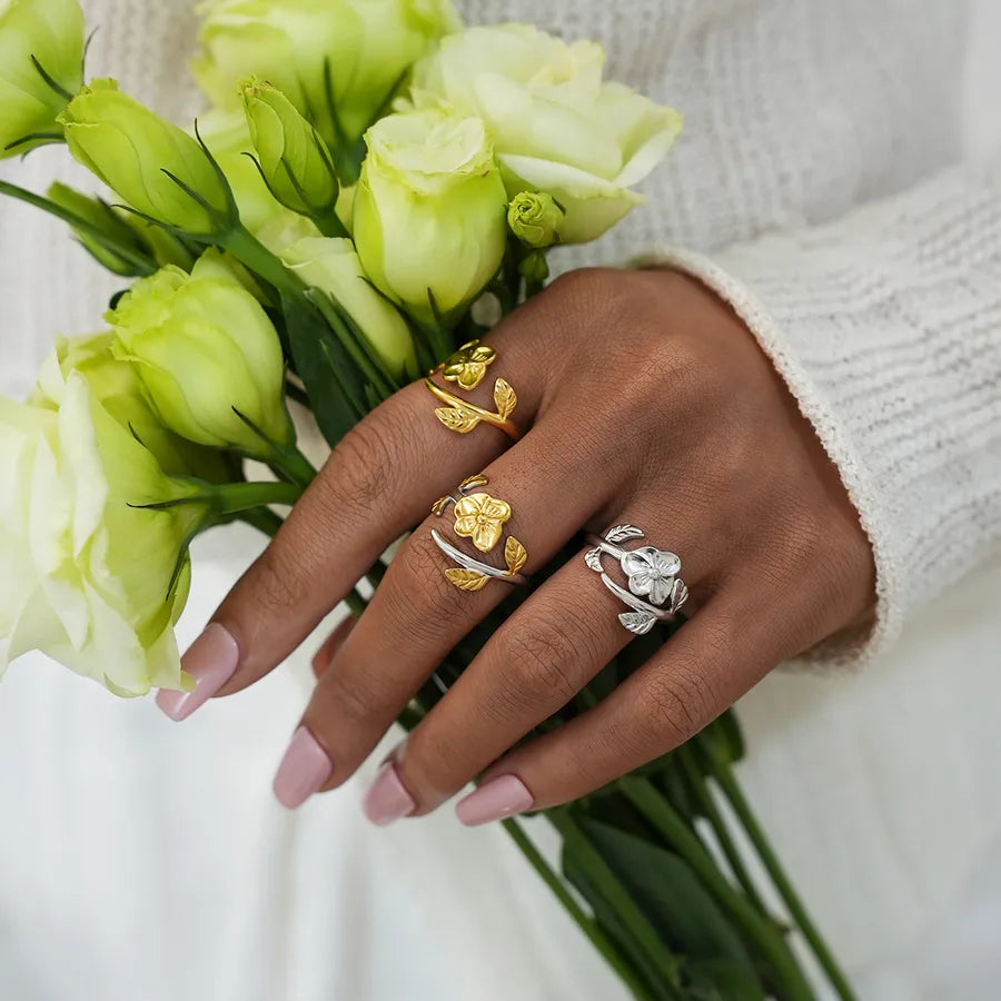 18K Gold Plated Flower Adjustable Ring