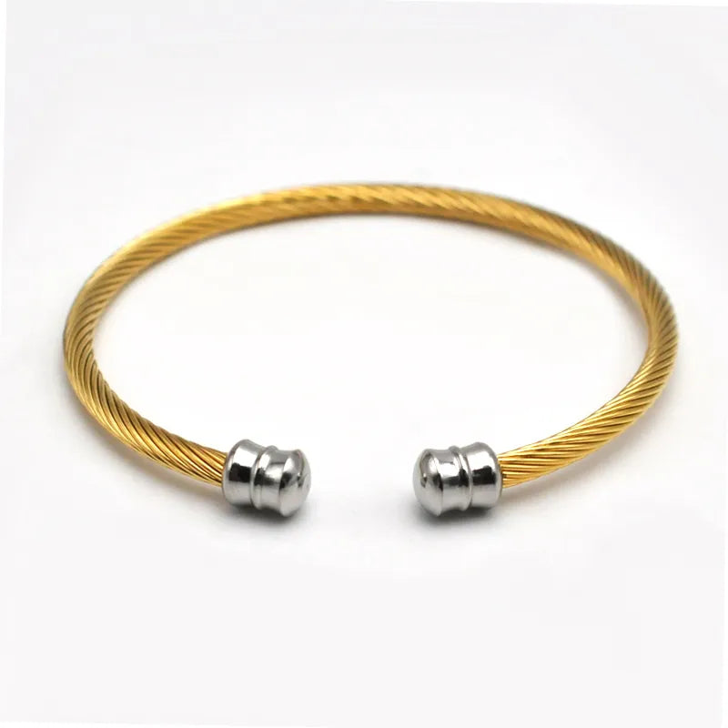 18K Gold Minimalist Wire Rope Bracelet Diamond Head