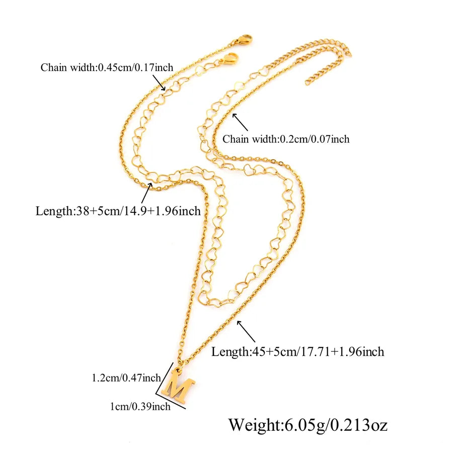 18K Gold Plated Heart Letter Pendant Necklace