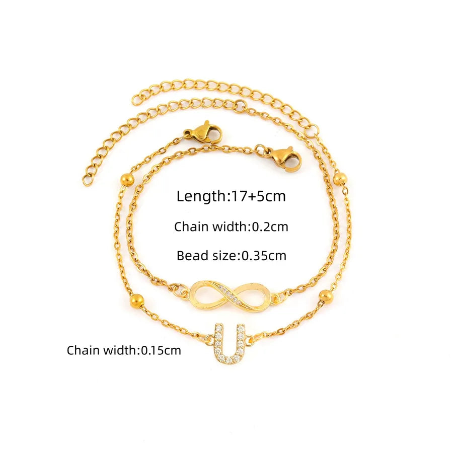 Gold Initial & Infinity Bracelet Set for Women Gold U