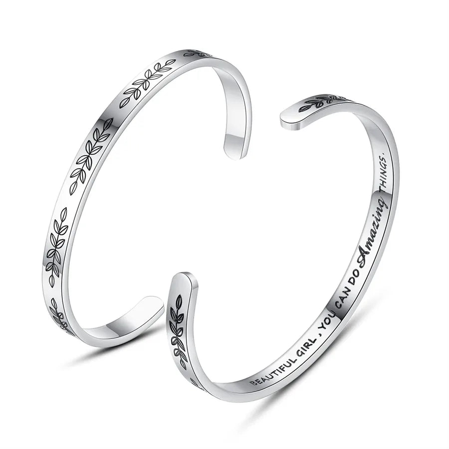 Retro Heart Stainless Steel Bangle 94-Leaf - Beautiful Girl You Can Do Amazing_yyt