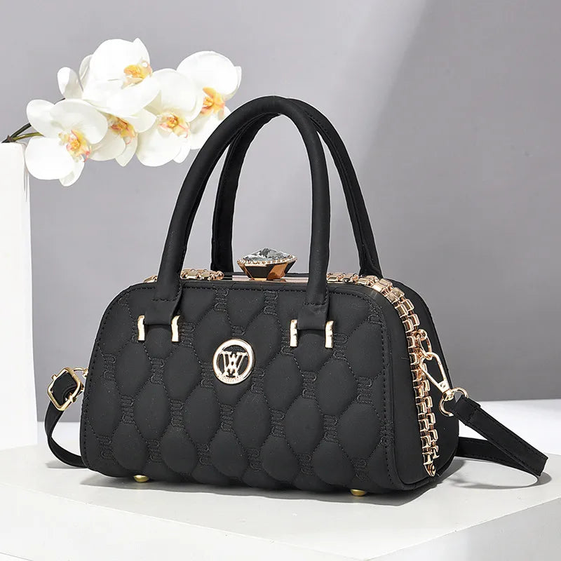 Embroidered Diamond Studded Shoulder Handbag Black Average Size