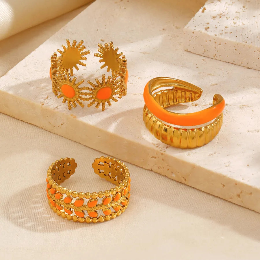 Orange Sun Leaf Open Ring – Gold Resin Accent