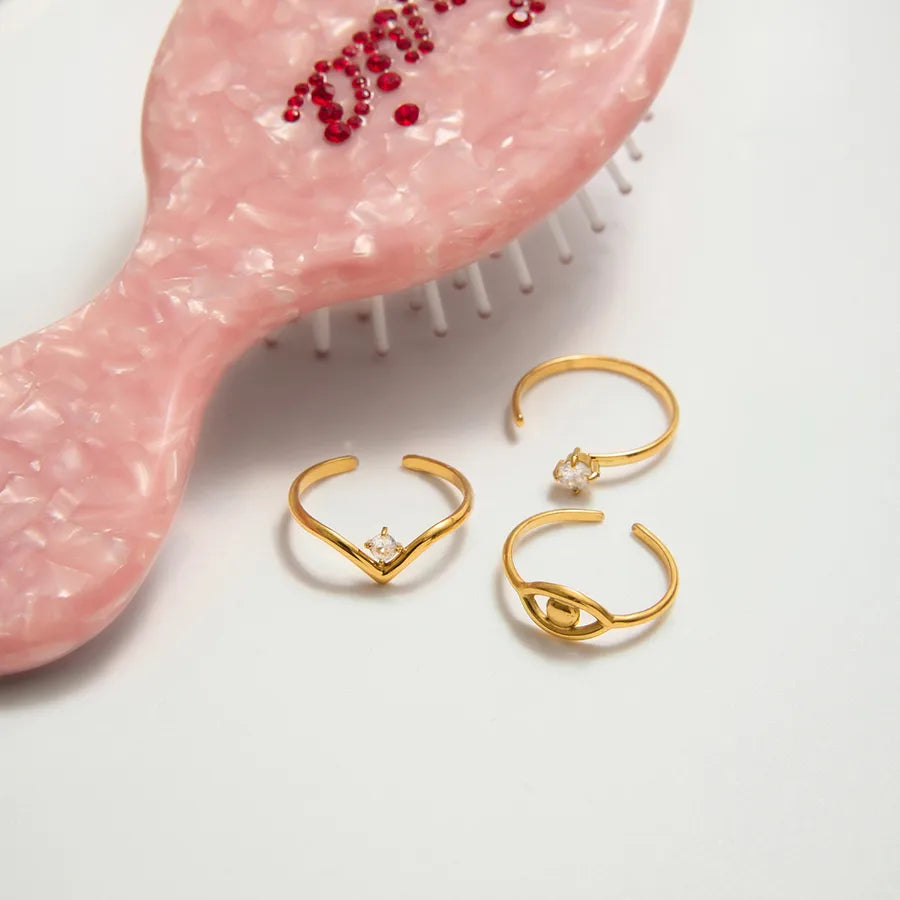 Gold Devil Eye & Wave Zircon Adjustable Ring Set