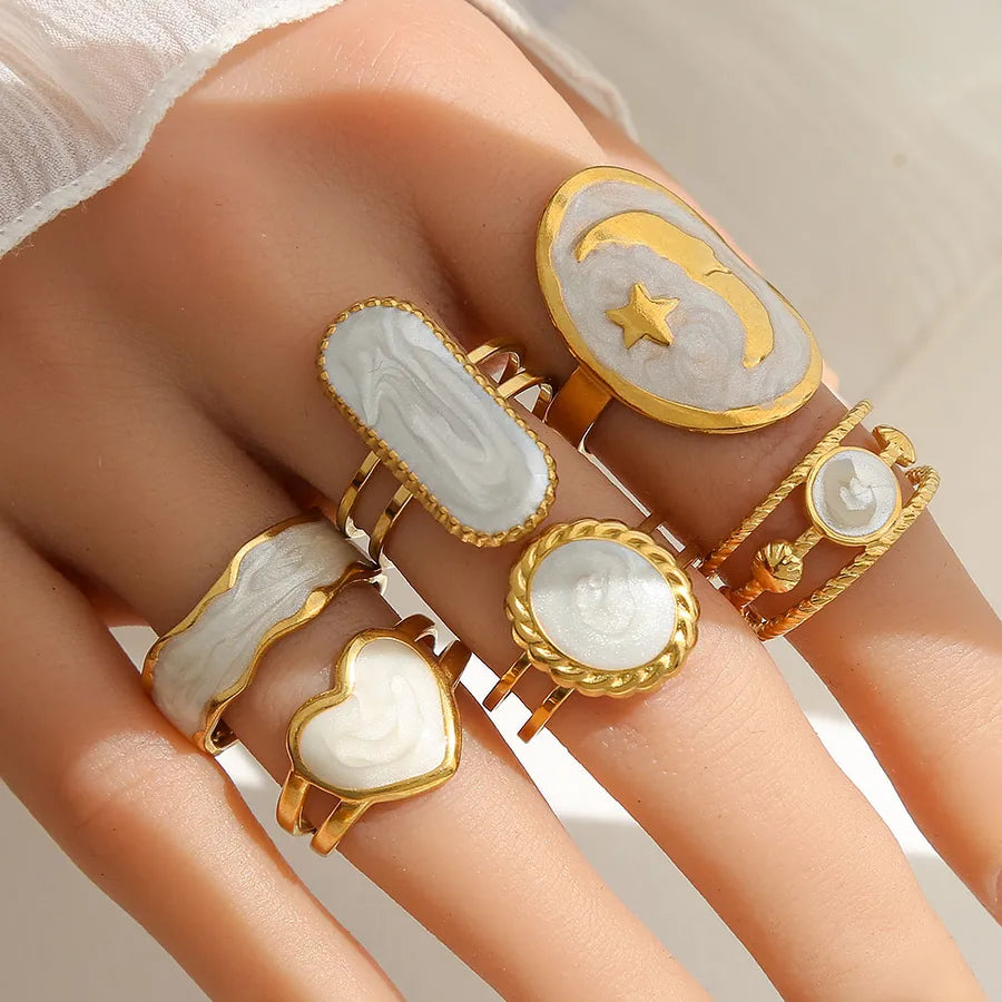 Unisex Gold-Plated Enamel Open Ring