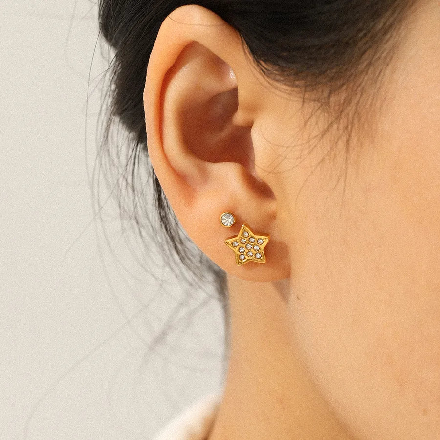 18K Gold Star & Moon Earrings Set for Women