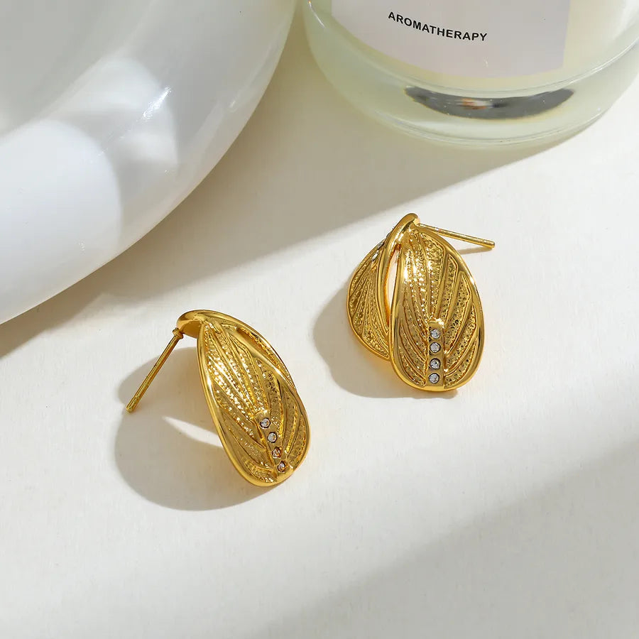 Gold Leaf Zircon Stud Earrings