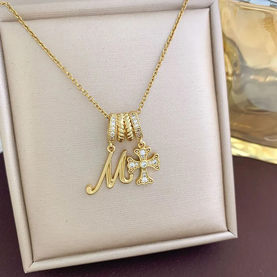 Aurora Star Pendant Necklace – Titanium & Zircon XL4894 Cross Letter M Combination Necklace Gold