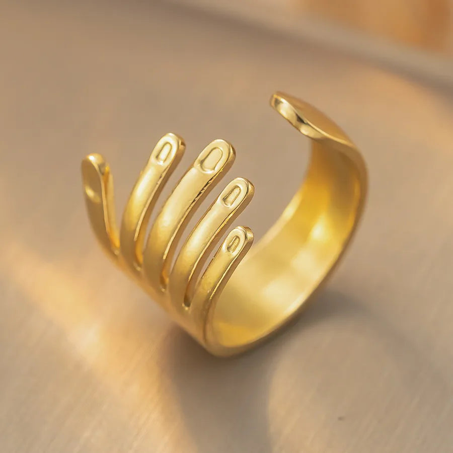 18K Gold Titanium Steel Geometric Open Ring K337 Gold Ring Adjustable