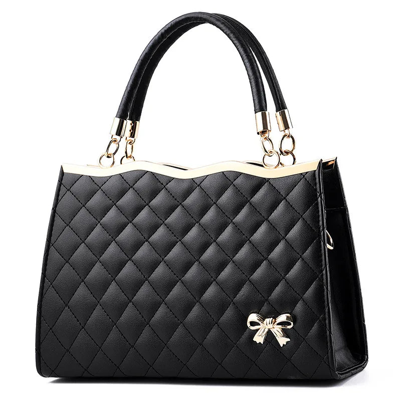 Embroidered Diamond Grid PU Shoulder Bag Black