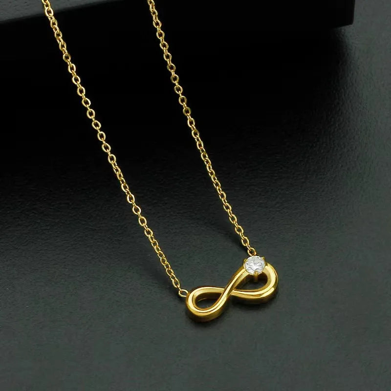 Titanium Infinity Necklace with Zircon N0079 Gold Round Style
