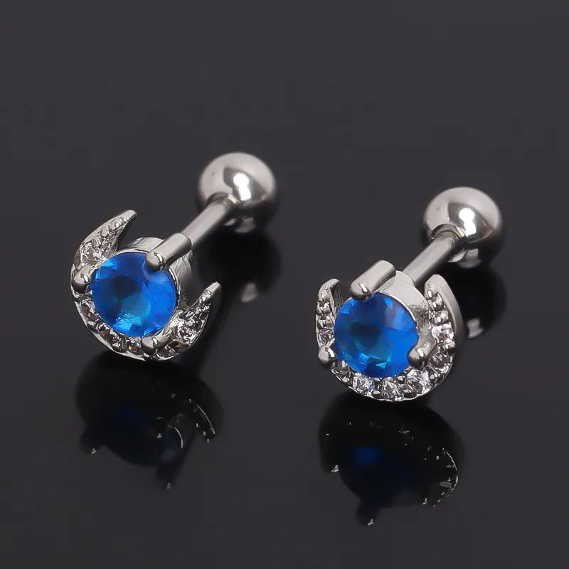 Blue Moon Zircon Stud Earring – Gold Plated Steel