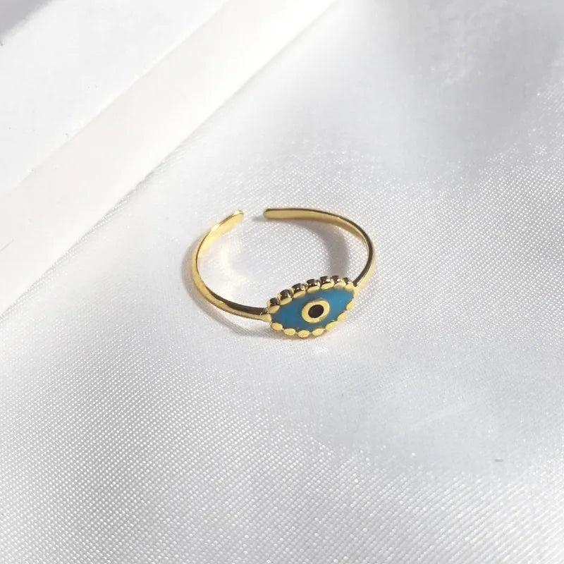 18K Gold Plated Colorful Eye Open Ring Blue