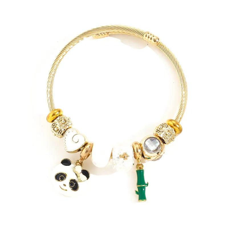 Cute Panda Charm Stainless Steel Bracelet