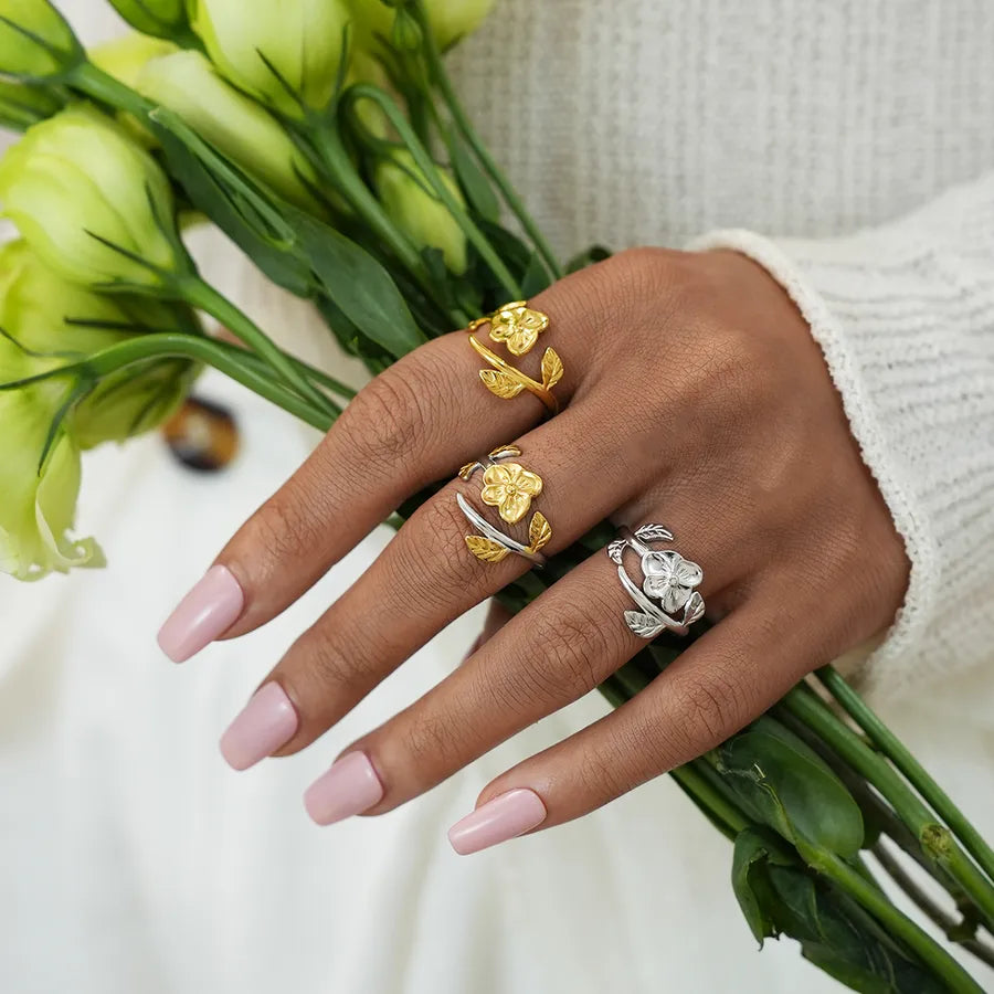 18K Gold Plated Flower Adjustable Ring