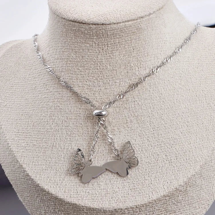 Silver Multi-Charm Stainless Steel Pendant Necklace