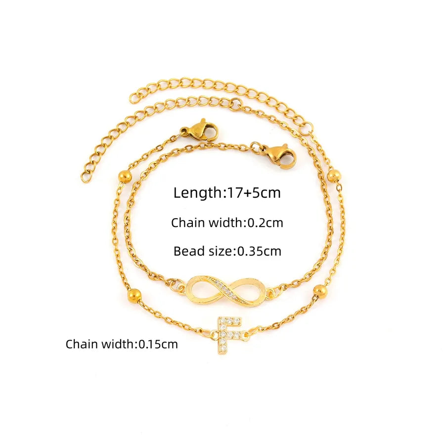 Gold Initial & Infinity Bracelet Set for Women Gold F