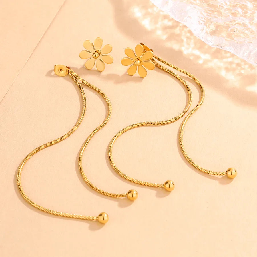 Gold Flower Tassel Earrings for Women