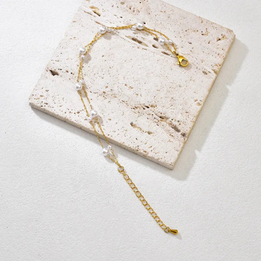 Gold Plated Double Layer Pearl Bracelet