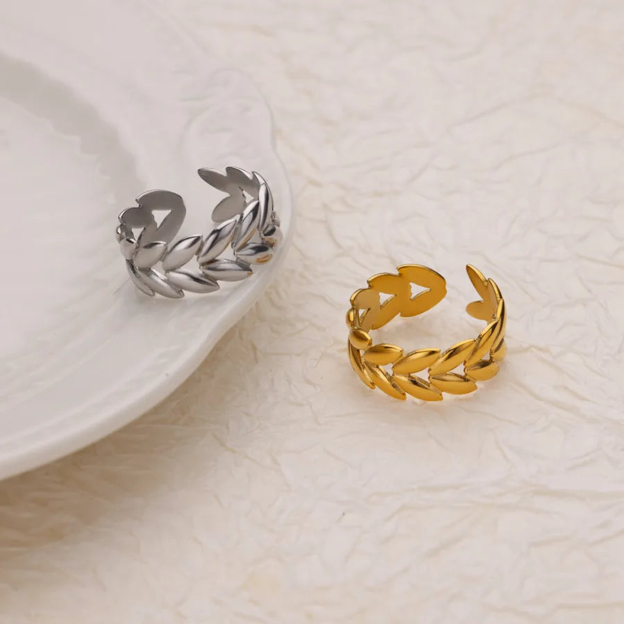 18K Gold Leaf & Flower Open Ring