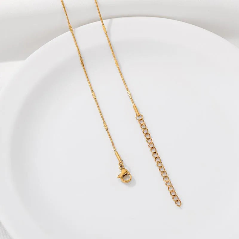 Unisex Titanium Steel Snake Chain Necklace Gold Round Snake Pressed Mesh Chain Necklace 1 Piece with Extended Tail Chain