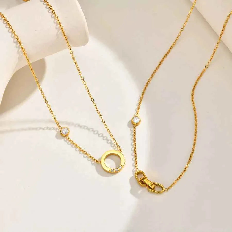 Geometric Zircon Necklace – 18K Gold Plated Steel