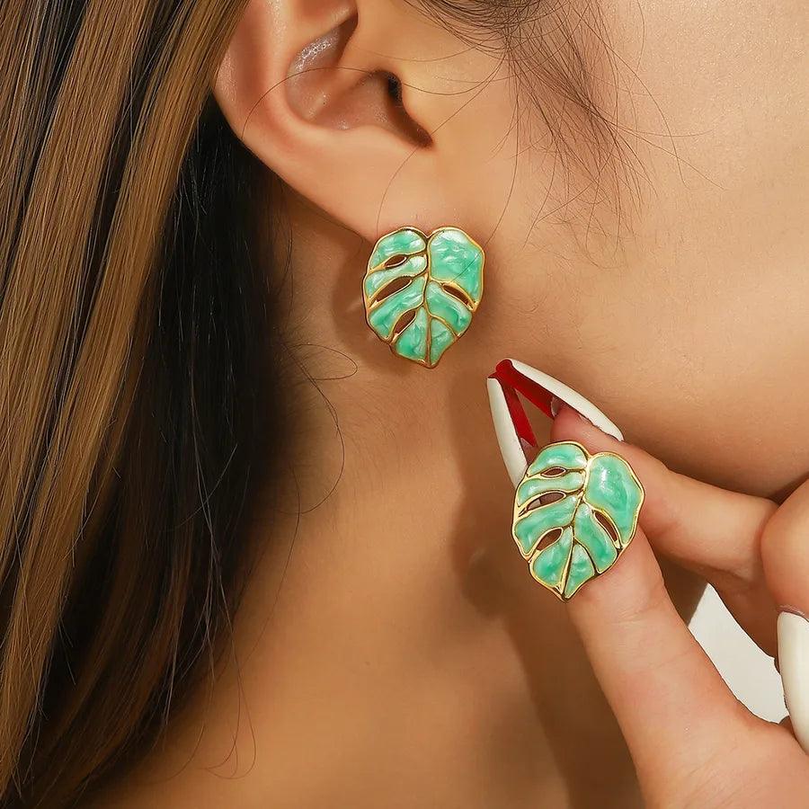 Gold Leaf Drop Earrings – Titanium Steel & Acrylic