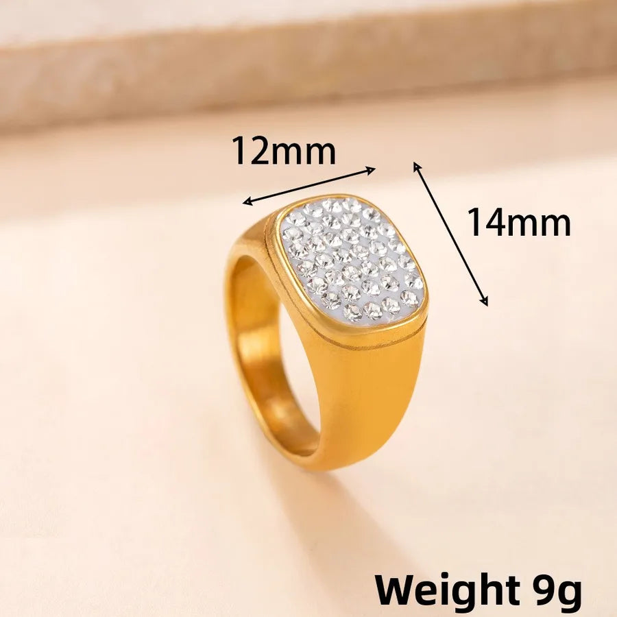 Gold Geometric Titanium Steel Ring 9 Gold - Rectangular (Width)