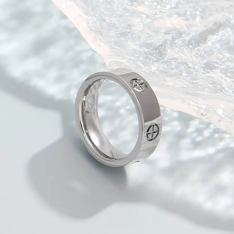 Retro Titanium Steel Geometric Couple Ring Six Cross Rings Silver Z4