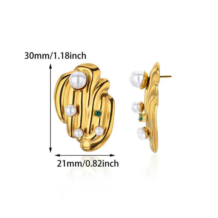 18K Gold Plated Pearl Geometric Hoop Earrings 5