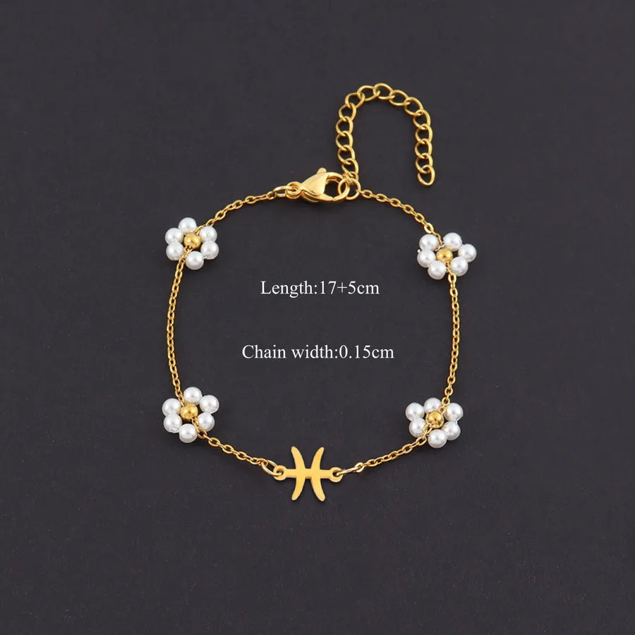 18K Gold Zodiac Pearl Bracelet for Women Gold Pisces