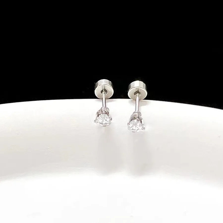 Gold Star & Heart Zircon Flat Back Earrings Silver Love White Zirconium 3mm Pair