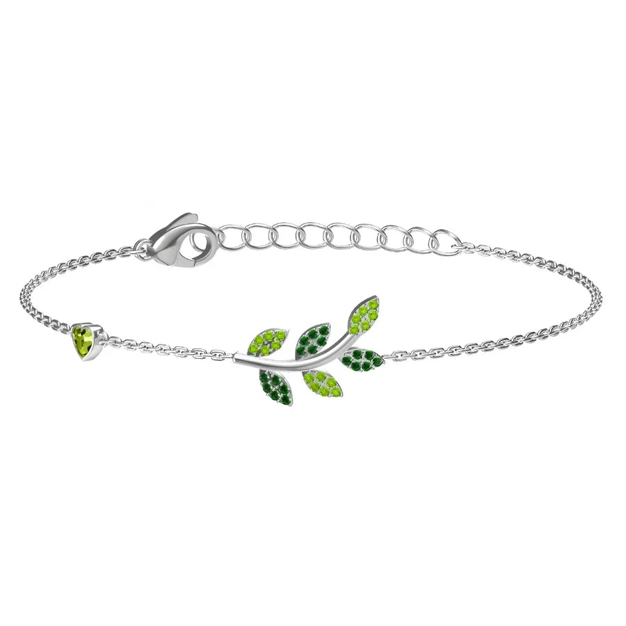 Heart-Shaped Zircon Titanium Steel Bracelet B0237S Leaf Bracelet