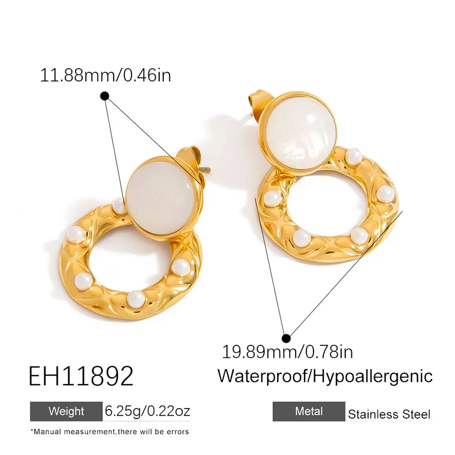 18K Gold Stainless Steel Pearl Stud Earrings EH11892