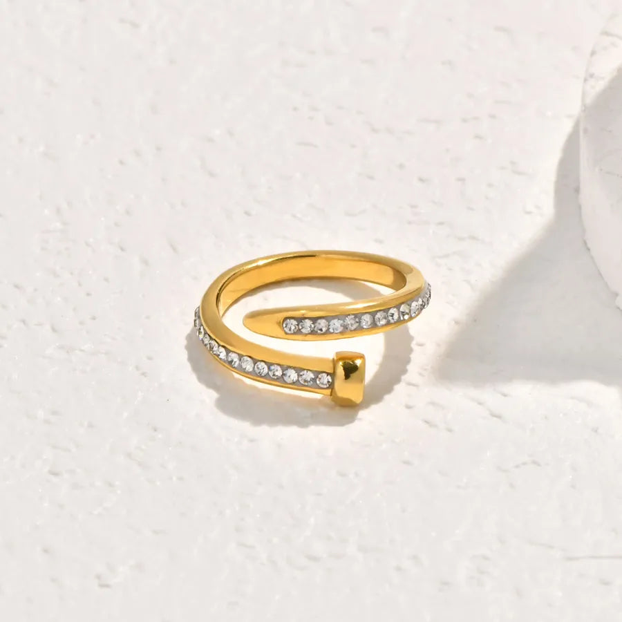 18K Gold Plated Geometric Pearl Zircon Ring Gold 2