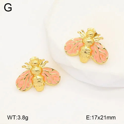 Gold Bee Stud Earrings with Resin & Hammered Finish