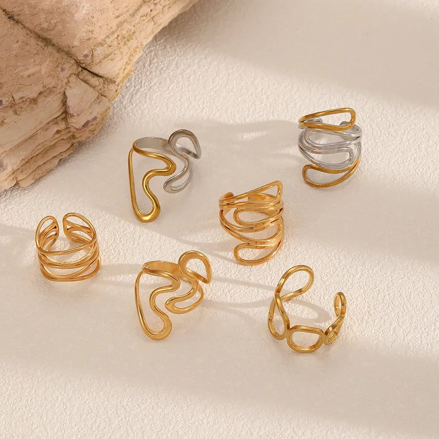 Geometric Titanium Steel Ring – Unisex Gold Plated