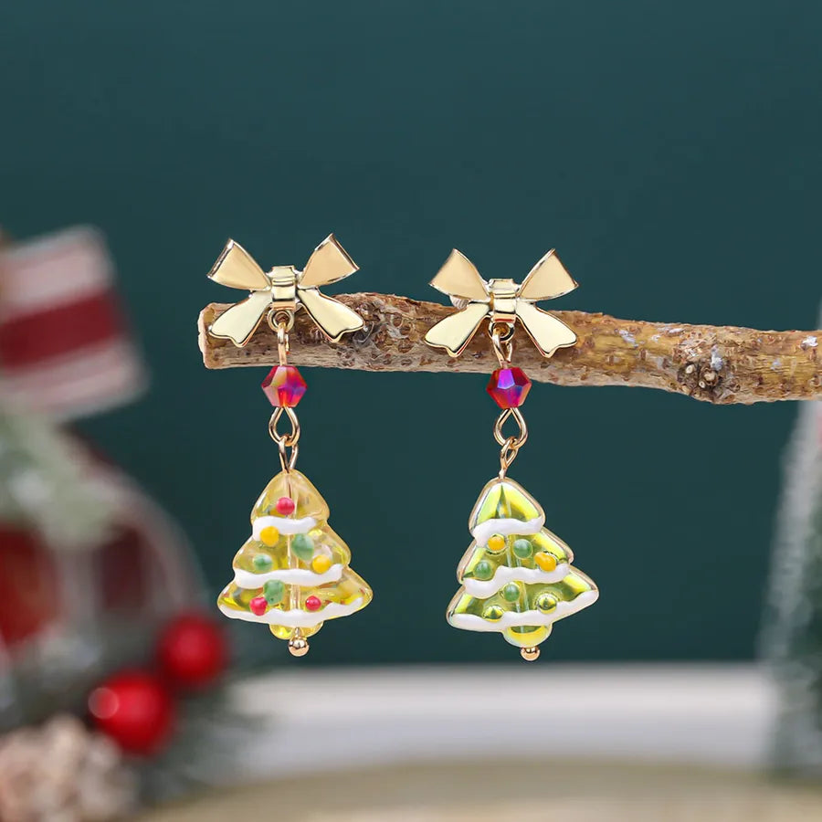 Hand-Painted Christmas Tree Earrings