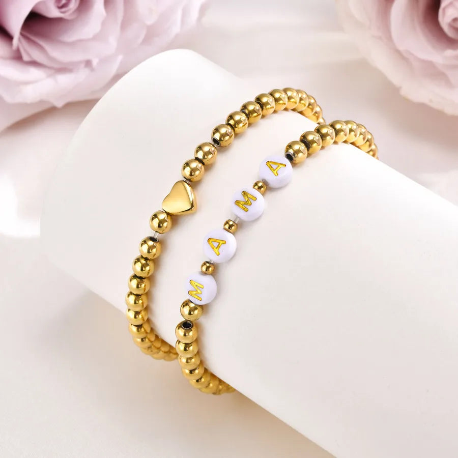Gold Plated Heart Letter Bead Bracelet Set
