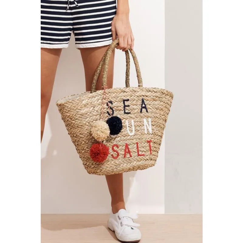 Women's Color Block Straw Bucket Beach Bag